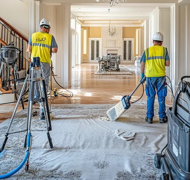 Professional crew cleaning a newly built interior